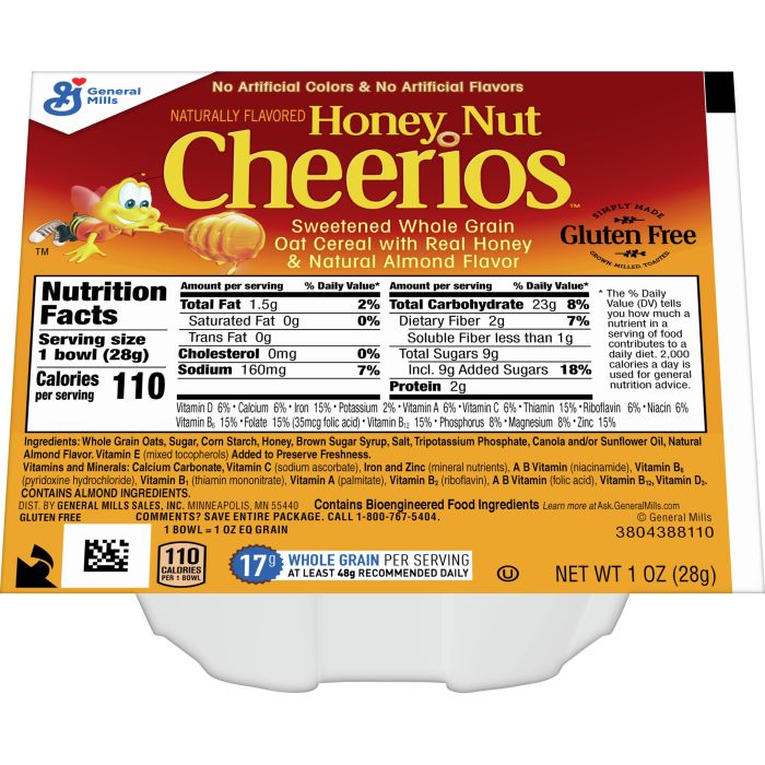 Honey nut cheerios nutrition facts label