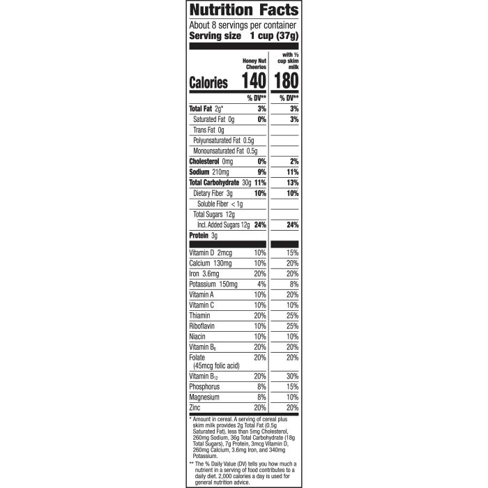 Honey nut cheerios nutrition facts label