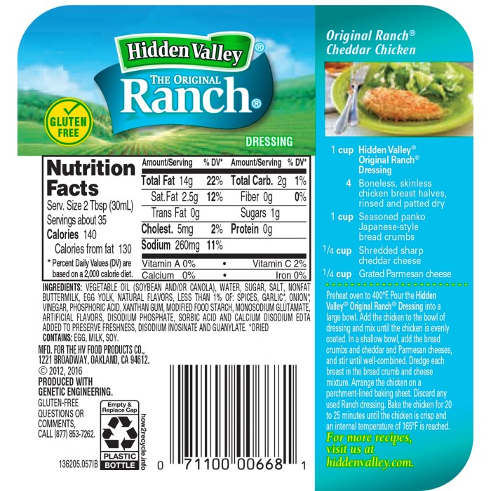 Uplands buttermilk ranch nutrition facts