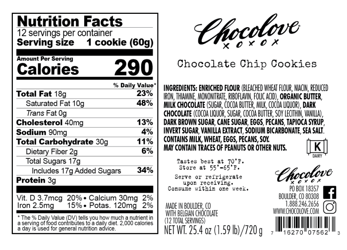 Chocolate chip cookie nutrition facts